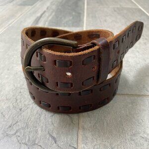Massimo Supply Co Leather Belt Braided Detail Classic Boho Style Brown Medium
